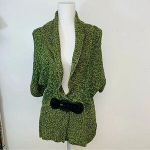 2/$20 -Allison Brittney Sweater Green Yellow Button Belted Short Sleeve Cardigan